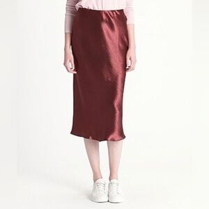 Banana Republic Burgundy Midi Satin Slip Skirt